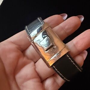 Nine West Silver and Black Leather Bracelet